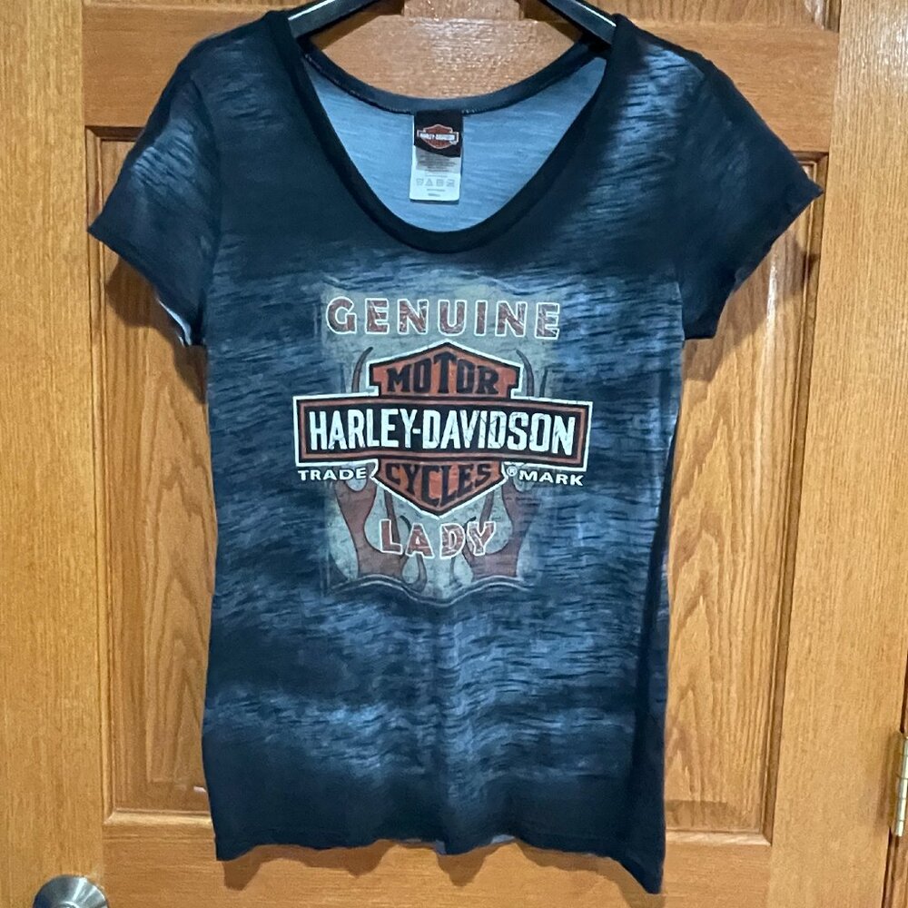 HARLEY-DAVIDSON Womens S Black Heather Short Sleeve Mandan ND Shirt T-Shirt NWOT